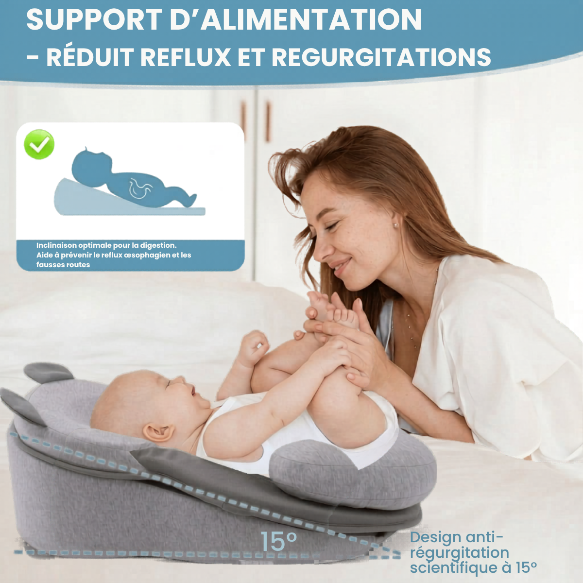 Coussin d'allaitement anti-régurgitation pour bébé - Cale anti-reflux et soutien d'allaitement
