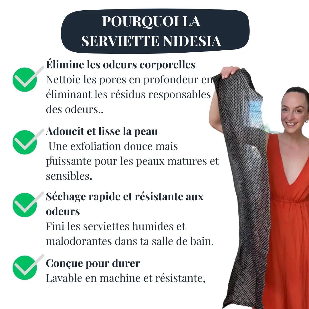 Serviette de douche exfoliante antibactérienne NIDESIA